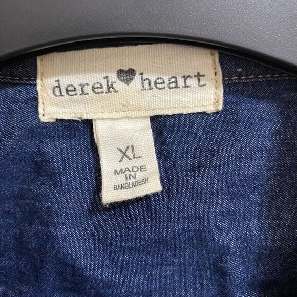 Derek Heart Blue Button Up Denim Jean Dress Size XL Roll Sleeve Keyhole Back - Picture 3 of 12